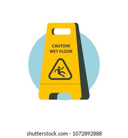 Wet Floor. Vector Sign, Illustration.