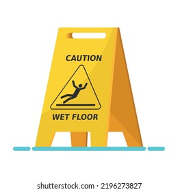 Wet floor warning and caution sign to avoid falls and accidents. Industrial safety and occupational health at work