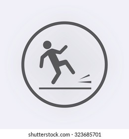 Wet floor warning sign in circle . Vector illustration