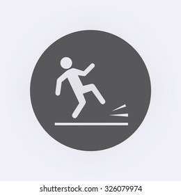 Wet floor warning sign in circle . Vector illustration