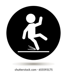 Wet Floor Warning Sign. Slippery road. Vector illustration on black background.