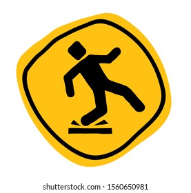 Wet floor warning sign. Vector icon