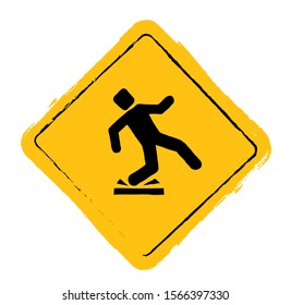 Wet floor warning sign. Vector icon