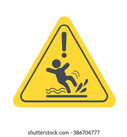 Wet Floor warning sign. Vector yellow triangle with falling man. Vector sign isolated on white background.
