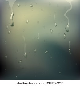 Wet Glass Vector. Water Drops. Clear Vapor Water Bubbles. Realistic Illustration

