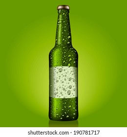 Wet green bottle with blank etiquette