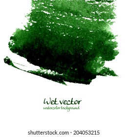Wet green vector watercolor background. It is vector