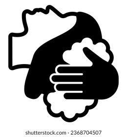 Wet hair and hand washing hair solid icon, hairdresser salon concept, washing hair vector sign on white background, hand glyph style for mobile concept and web design. Vector graphics