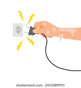 Wet hand plugging cable into socket