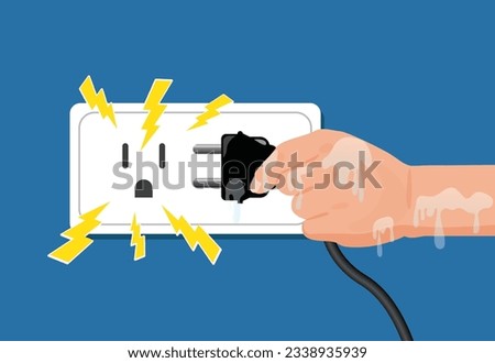 Wet hands plugging in the power, Dangerous from water danger to life and property , safety first
