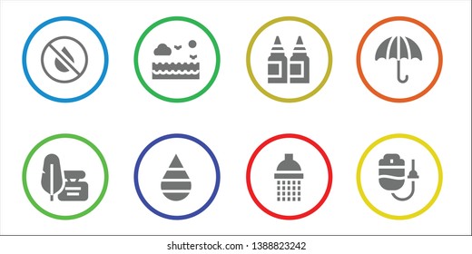 wet icon set. 8 filled wet icons.  Simple modern icons about  - Ink, Sea, Drop, Inks, Shower, Umbrella, Dropper