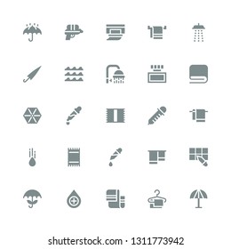 wet icon set. Collection of 25 filled wet icons included Umbrella, Towel, Drop, Pipette, Raindrop, Dropper, Ink, Shower, Waves, Wipes, Water gun