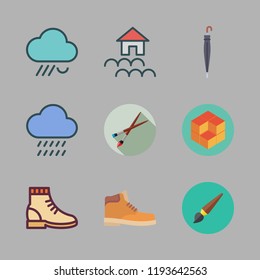 wet icon set. vector set about umbrella, cube, flood and boot icons set.