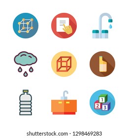 wet icon set. vector set about water bottle, cube, oils and rain icons set.