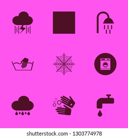 wet icon set with washer, hand washing and wash hands vector illustration