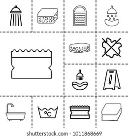 Wet icons. set of 13 editable outline wet icons such as shower, no wash, sponge, wet floor