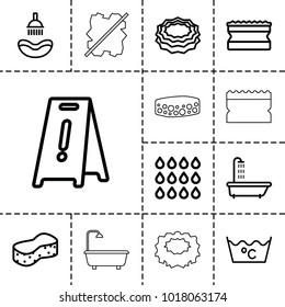 Wet icons. set of 13 editable outline wet icons such as shower, sponge, wet floor, laundry, drop