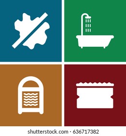 Wet icons set. set of 4 wet filled icons such as shower, no wash