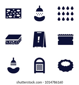 Wet icons. set of 9 editable filled wet icons such as shower, sponge, drop