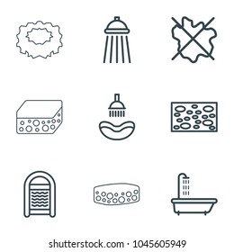 Wet icons. set of 9 editable outline wet icons such as shower, sponge