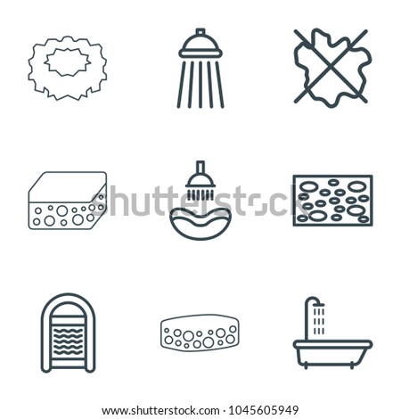 Wet icons. set of 9 editable outline wet icons such as shower, sponge