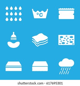 Wet icons set. set of 9 wet filled icons such as shower, sponge, laundry, rain