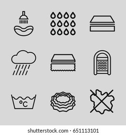 Wet icons set. set of 9 wet outline icons such as shower, sponge, no wash, laundry, rain