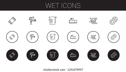 wet icons set. Collection of wet with beach towel, shower, towel, tissue box, sponge. Editable and scalable wet icons.