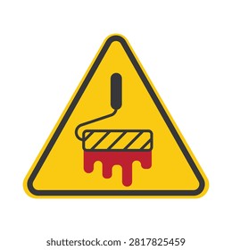 Wet paint caution sign with roller wet paint indicating freshly painted surface caution 