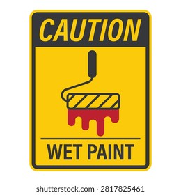 Wet paint caution sign with roller wet paint indicating freshly painted surface caution 