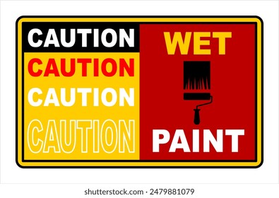 Wet Paint Safety Sign, Caution Wet Paint Sign Vector Art Illustration