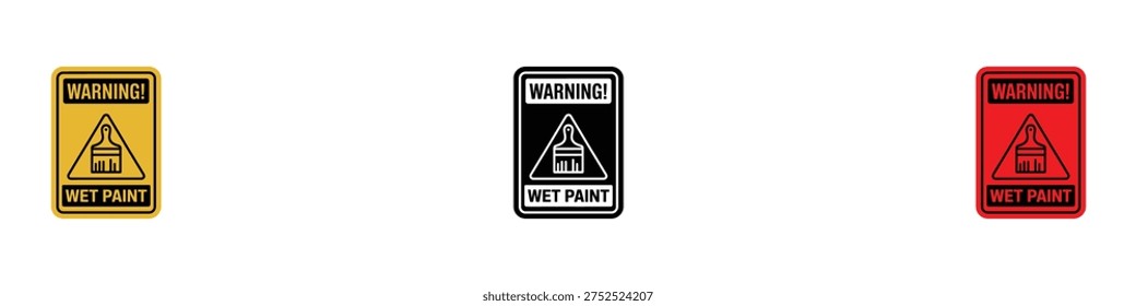Wet paint warning sign icon set. Fresh coating hazard and caution symbol. Vector Illustration.