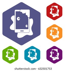 Wet phone icons set hexagon isolated vector illustration