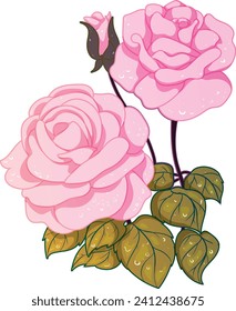 wet pink rose flower vector illustration