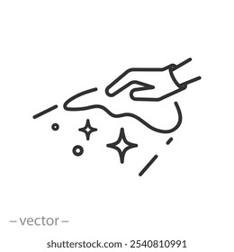 wet rag and shiny surface, wet cleaning icon, wipe with hand, clean floor, thin line web symbol on white background - editable stroke vector illustration eps10