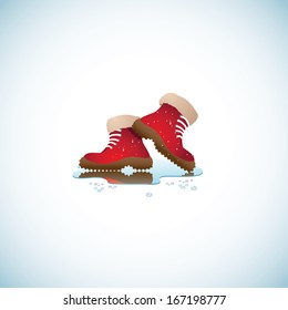Wet Red Boots. EPS 10 vector, grouped for easy editing. No open shapes or paths.