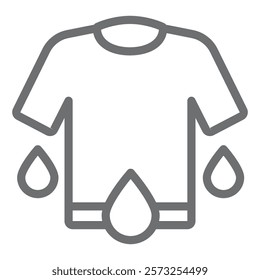 Wet shirt line icon, laundry service concept. Vector graphics. Shirt with drops, washing clothes sign on white background, outline style icon for mobile or web design