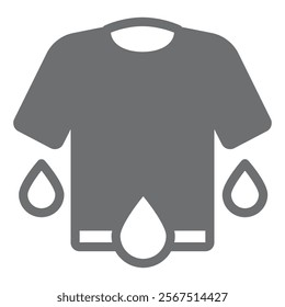 Wet shirt solid icon, laundry service concept. Vector graphics. Shirt with drops, washing clothes sign on white background, glyph style icon for mobile or web design