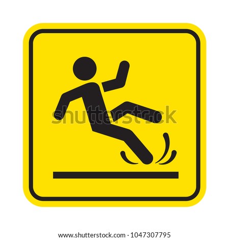 Wet or slippery floor. Man falling. Vector sign. 