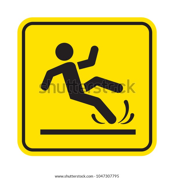Wet or\
slippery floor. Man falling. Vector sign.\
