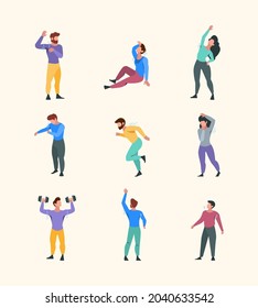 Wet sweaty person. Summertime hygiene smelly clothes stain arms deodorant healthy garish vector flat illustrations
