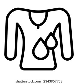 Wet tee shirt and water drop, sweat, stress line icon, laundry concept, washing shirt vector sign on white background, outline style icon mobile concept web design. Vector graphics.