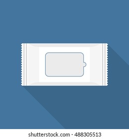 Wet Tissue Paper Wipe Package, Flat Design Icon With Long Shadow