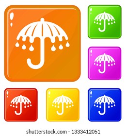 Wet umbrella icons set collection vector 6 color isolated on white background