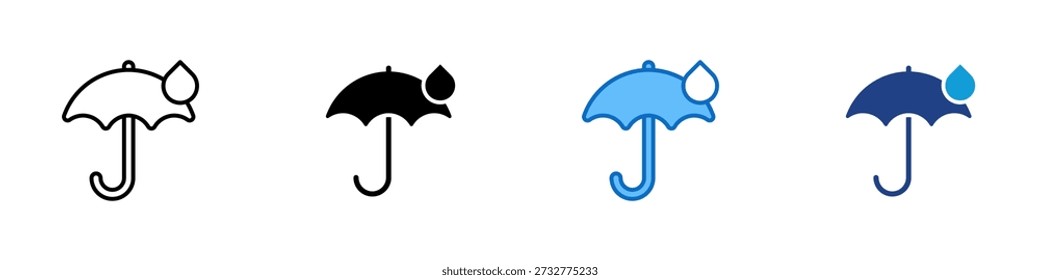 Wet Umbrella Multiple Style Icon Design Vector - Umbrella with water drop symbolizing rain protection and weather preparedness