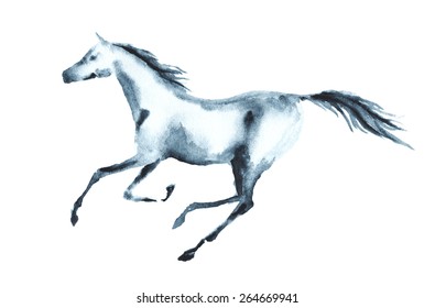 Wet Watercolor Galloping Horse. Vector.