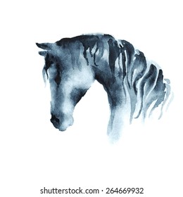 Wet watercolor horse head. Vector.