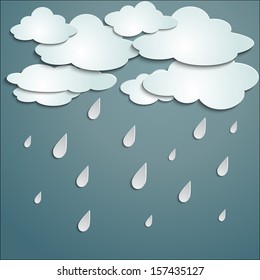 Wet weather, clouds and drops into the water volume of paper stickers