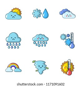 Wet weather icons set. Cartoon set of 9 wet weather vector icons for web isolated on white background