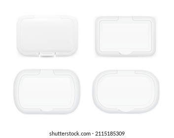 Wet wipe covers for wet wipes packaging set. Realistic front view. Vector template for your design. EPS10. - Shutterstock ID 2115185309